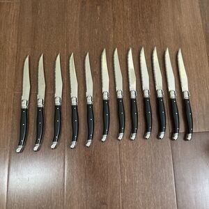 Set Of 12 Laguiole Steak Knives Black Handles by French Home